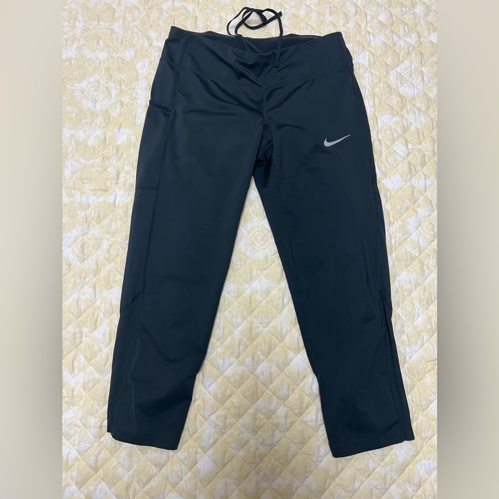 Nike Dri Fit Power Crop Running Tights Black CD8214-010 Womens Medium